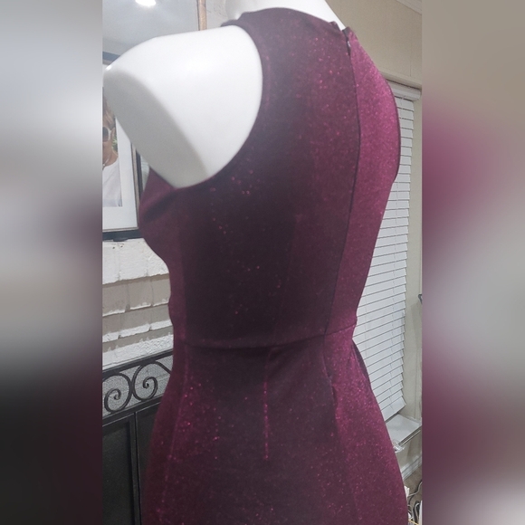 ASOS Plunge Neckline Sleevless Cocktail Dress Sz 0 Going Out Metallic Wine Dress - Picture 6 of 15